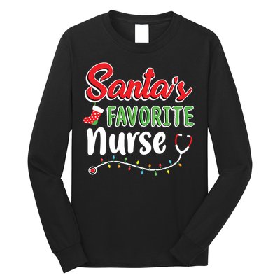 Santas Favorite Nurse Cute Merry Xmas Party Crew Long Sleeve Shirt