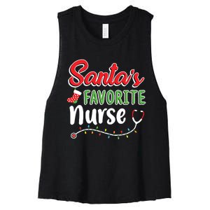 Santas Favorite Nurse Cute Merry Xmas Party Crew Women's Racerback Cropped Tank