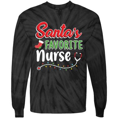 Santas Favorite Nurse Cute Merry Xmas Party Crew Tie-Dye Long Sleeve Shirt