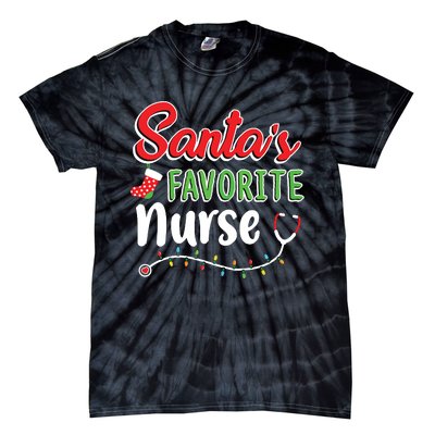 Santas Favorite Nurse Cute Merry Xmas Party Crew Tie-Dye T-Shirt