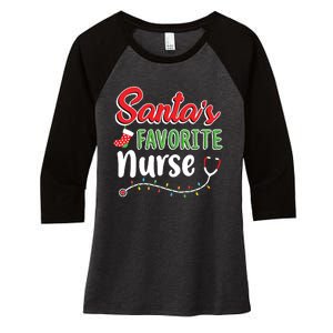 Santas Favorite Nurse Cute Merry Xmas Party Crew Women's Tri-Blend 3/4-Sleeve Raglan Shirt