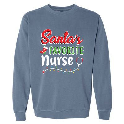 Santas Favorite Nurse Cute Merry Xmas Party Crew Garment-Dyed Sweatshirt