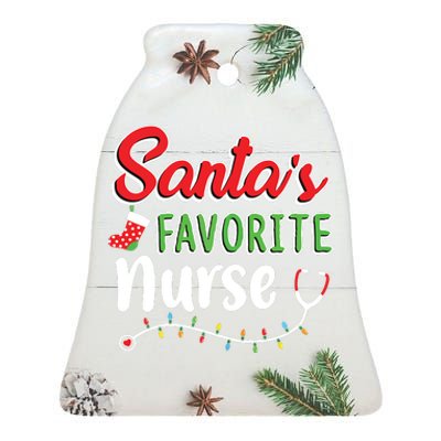 Santas Favorite Nurse Cute Merry Xmas Party Crew Ceramic Bell Ornament