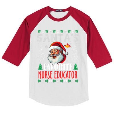 SantaS Favorite Nurse Educator Funny Christmas Kids Colorblock Raglan Jersey