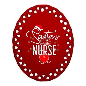 Santas Favorite Nurse Funny Christmas Santa Hat Light Ceramic Oval Ornament