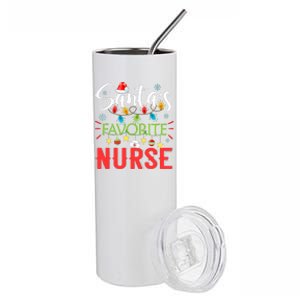 SantaS Favorite Nurse Xmas Light Santa Hat Christmas Gift Stainless Steel Tumbler