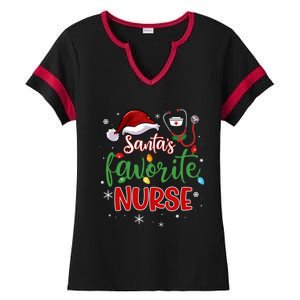 SantaS Favorite Nurse Christmas Xmas Nursing Stethoscope Gift Ladies Halftime Notch Neck Tee