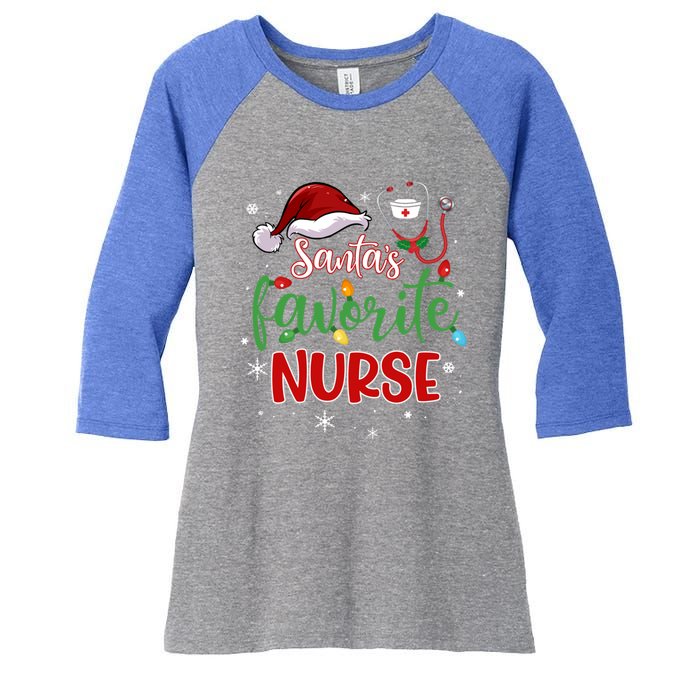 SantaS Favorite Nurse Christmas Xmas Nursing Stethoscope Gift Women's Tri-Blend 3/4-Sleeve Raglan Shirt