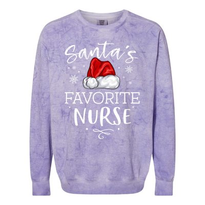 SantaS Favorite Nurse Christmas Hat Funny Nursing Gift Colorblast Crewneck Sweatshirt