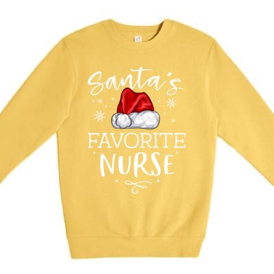 SantaS Favorite Nurse Christmas Hat Funny Nursing Gift Premium Crewneck Sweatshirt