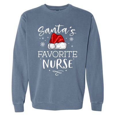 SantaS Favorite Nurse Christmas Hat Funny Nursing Gift Garment-Dyed Sweatshirt