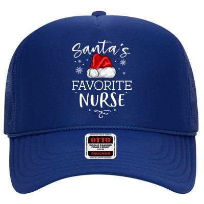 SantaS Favorite Nurse Christmas Hat Funny Nursing Gift High Crown Mesh Back Trucker Hat