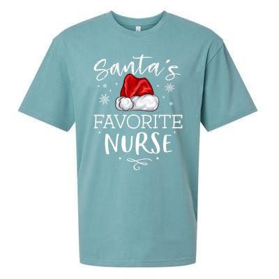 SantaS Favorite Nurse Christmas Hat Funny Nursing Gift Sueded Cloud Jersey T-Shirt