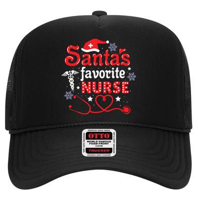 SantaS Favorite Nurse Christmas Short Sleeve High Crown Mesh Back Trucker Hat