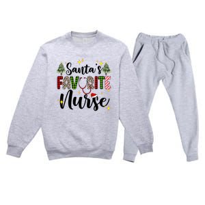 SantaS Favorite Nurse Xmas Light Santa Hat Christmas Great Gift Premium Crewneck Sweatsuit Set