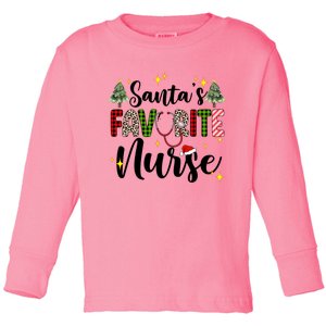 SantaS Favorite Nurse Xmas Light Santa Hat Christmas Great Gift Toddler Long Sleeve Shirt