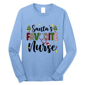 SantaS Favorite Nurse Xmas Light Santa Hat Christmas Great Gift Long Sleeve Shirt