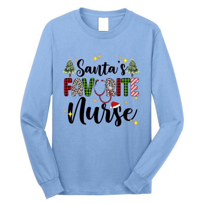 SantaS Favorite Nurse Xmas Light Santa Hat Christmas Great Gift Long Sleeve Shirt