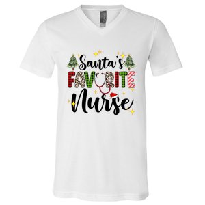 SantaS Favorite Nurse Xmas Light Santa Hat Christmas Great Gift V-Neck T-Shirt