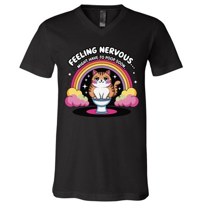 Saying Feeling Nervous Might Have To Poop Soon Cat Funny V-Neck T-Shirt