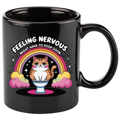 Saying Feeling Nervous Might Have To Poop Soon Cat Funny 11oz C Handle Ceramic Mug