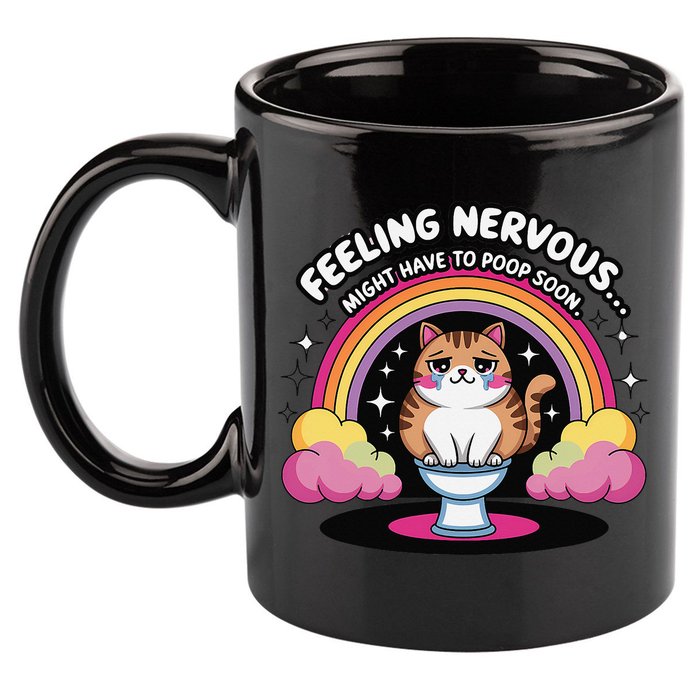 Saying Feeling Nervous Might Have To Poop Soon Cat Funny 11oz C Handle Ceramic Mug