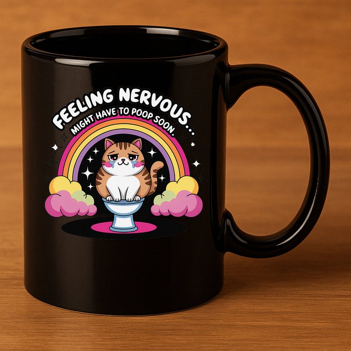 Saying Feeling Nervous Might Have To Poop Soon Cat Funny 11oz C Handle Ceramic Mug