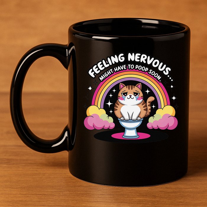 Saying Feeling Nervous Might Have To Poop Soon Cat Funny 11oz C Handle Ceramic Mug