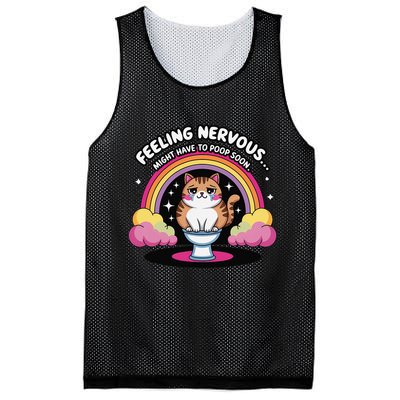Saying Feeling Nervous Might Have To Poop Soon Cat Funny Mesh Reversible Basketball Jersey Tank