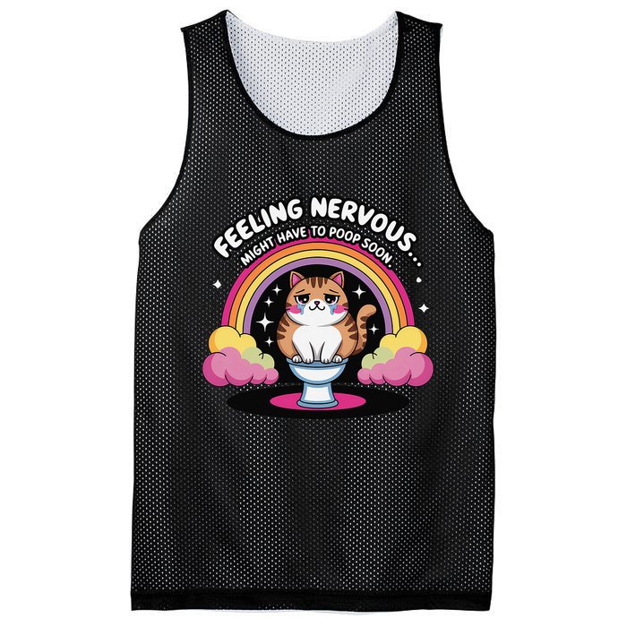Saying Feeling Nervous Might Have To Poop Soon Cat Funny Mesh Reversible Basketball Jersey Tank