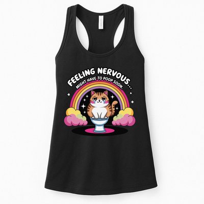 Saying Feeling Nervous Might Have To Poop Soon Cat Funny Womens Tank Top