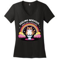 Saying Feeling Nervous Might Have To Poop Soon Cat Funny Women's V-Neck T-Shirt