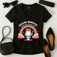 Saying Feeling Nervous Might Have To Poop Soon Cat Funny Women's V-Neck T-Shirt