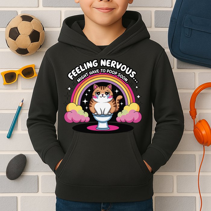 Saying Feeling Nervous Might Have To Poop Soon Cat Funny Kids Hoodie