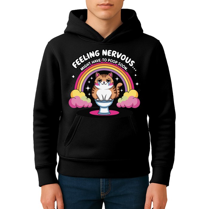 Saying Feeling Nervous Might Have To Poop Soon Cat Funny Kids Hoodie