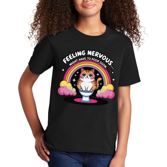 Saying Feeling Nervous Might Have To Poop Soon Cat Funny Kids T-Shirt