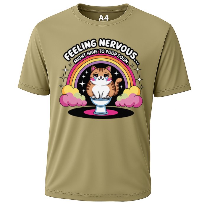 Saying Feeling Nervous Might Have To Poop Soon Cat Funny Cooling Performance Crew T-Shirt