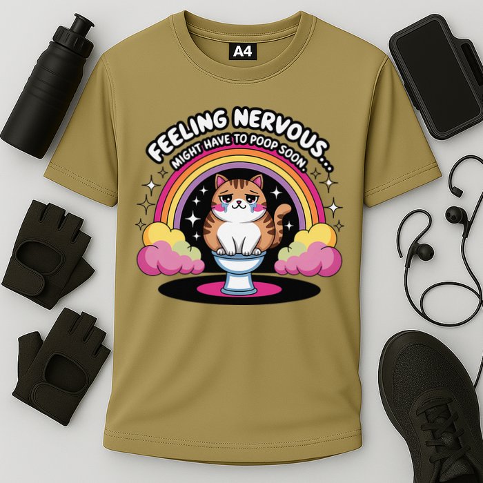 Saying Feeling Nervous Might Have To Poop Soon Cat Funny Cooling Performance Crew T-Shirt