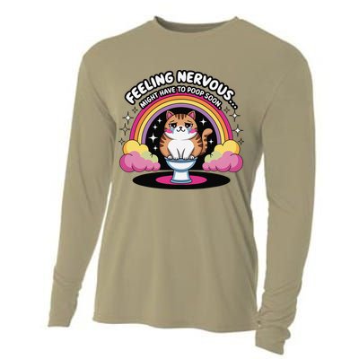 Saying Feeling Nervous Might Have To Poop Soon Cat Funny Cooling Performance Long Sleeve Crew