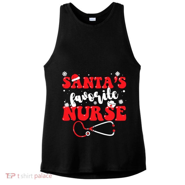 SantaS Favorite Nurse Christmas Ladies PosiCharge Tri-Blend Wicking Tank