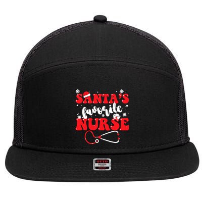 SantaS Favorite Nurse Christmas 7 Panel Mesh Trucker Snapback Hat