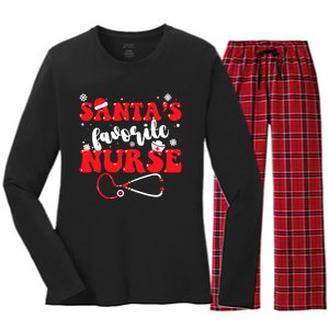 SantaS Favorite Nurse Christmas Women's Long Sleeve Flannel Pajama Set 