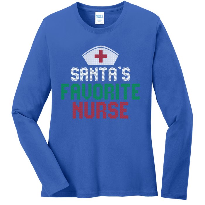 Santas Favorite Nurse Christmas Rn Nursing Ugly XMas Pajama Meaningful Gift Ladies Long Sleeve Shirt