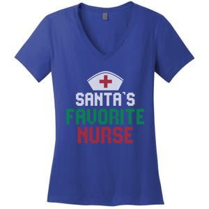 Santas Favorite Nurse Christmas Rn Nursing Ugly XMas Pajama Meaningful Gift Women's V-Neck T-Shirt