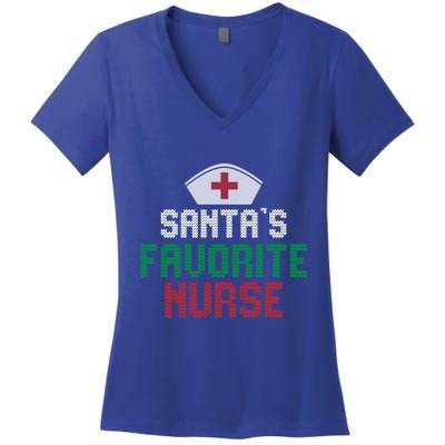 Santas Favorite Nurse Christmas Rn Nursing Ugly XMas Pajama Meaningful Gift Women's V-Neck T-Shirt