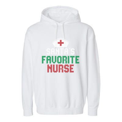 Santas Favorite Nurse Christmas Rn Nursing Ugly XMas Pajama Meaningful Gift Garment-Dyed Fleece Hoodie