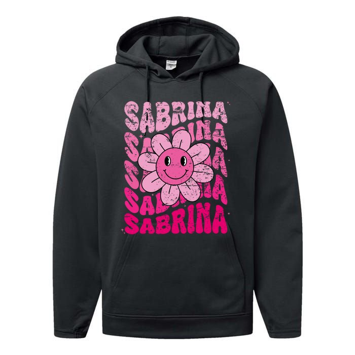 Sabrina First Name I Love Sabrina Groovy 80S Vintage Performance Fleece Hoodie