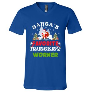 SantaS Favorite Nursery Worker Funny Christmas Gift Great Gift V-Neck T-Shirt