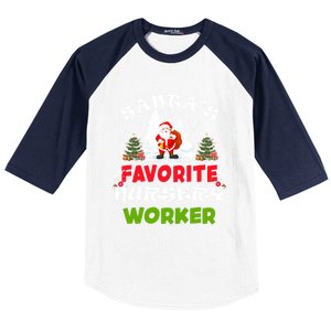 SantaS Favorite Nursery Worker Funny Christmas Gift Great Gift Baseball Sleeve Shirt