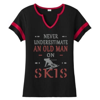 Skier Funny Never Underestimate An Old On Skis Great Gift Ladies Halftime Notch Neck Tee